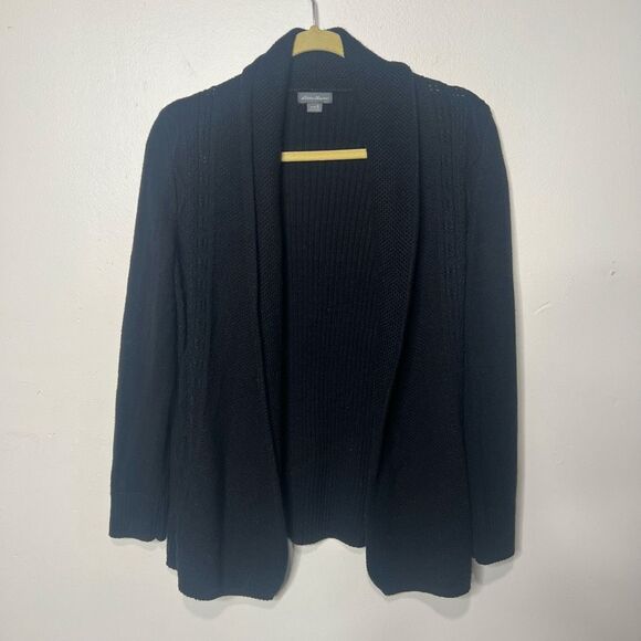 Eddie Bauer Black Knit Open Front Sweater Sz Small - Picture 1 of 6